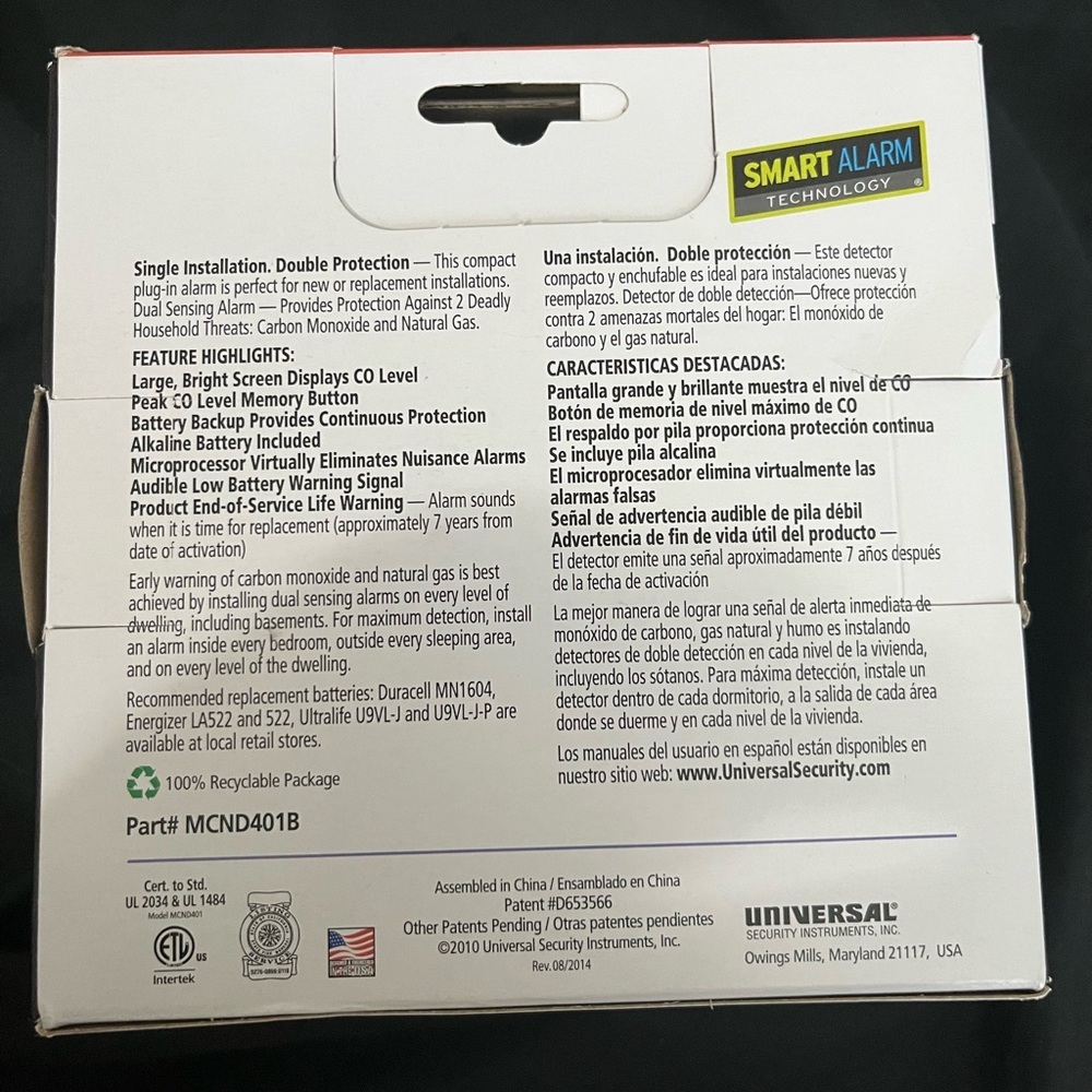 USI 2-In-1 Carbon Monoxide and Natural Gas Detector - Picture 2 of 3